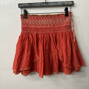 Free People Red Embroidered Mini Skirt